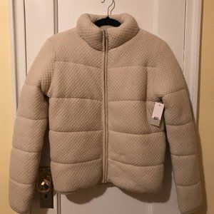 Cream Colored Crop Knit Puffer Jacket